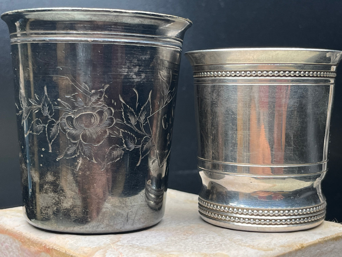 NEW フランス製 アンティーク シルバータンブラー 2客セット 箱付