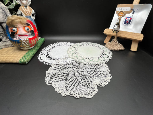 NEWアンティーク手編みクロッシェレース3枚セット