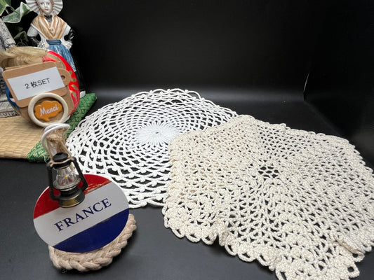 NEW フランスアンティーク 手編みクロシェレース2枚セット