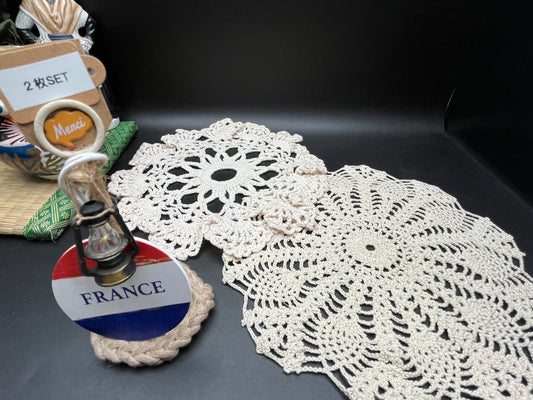 NEW フランスアンティーク 手編みクロシェレース 2枚セット