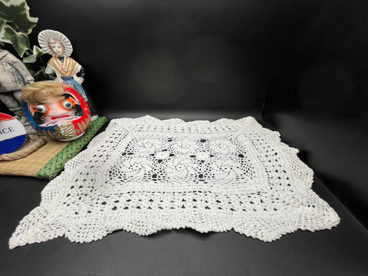 NEW ヴィンテージ 手編みレースドイリー 長方形 45cm×30cm クロッシェレース