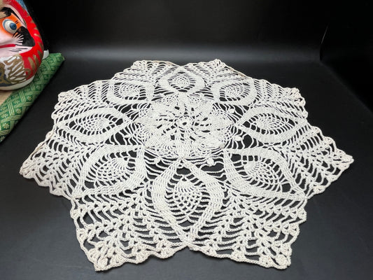NEW ヴィンテージ 手編みレースドイリー 多角形 約33cm クロッシェレース