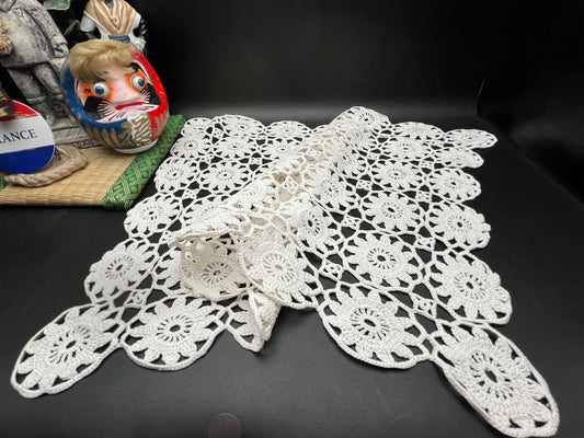 NEW ヴィンテージ 手編みレースドイリー 長方形 50cm×35cm クロッシェレース