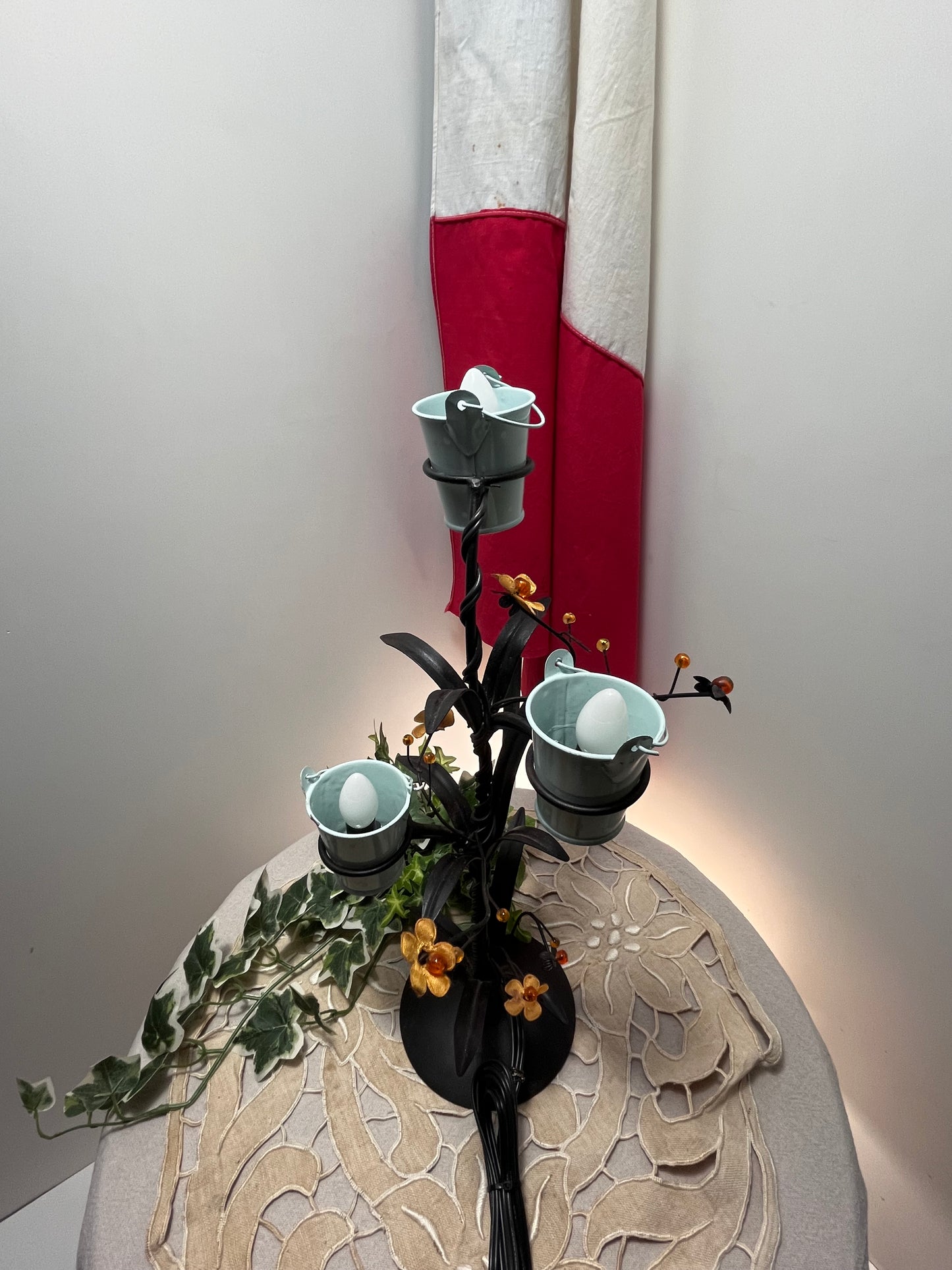 手作りフラワーポット風3灯スタンドライト