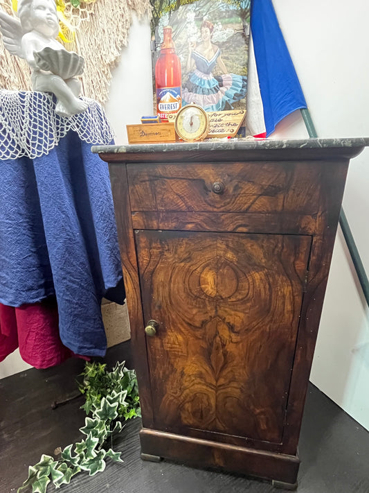 天然大理石　天板付ウォールナットサイドチェスト