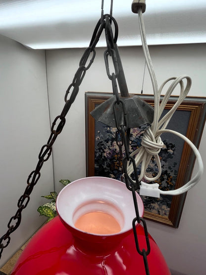 貴重なアンティークレッドガラス　アイアンウッド装飾 ペンダントライト