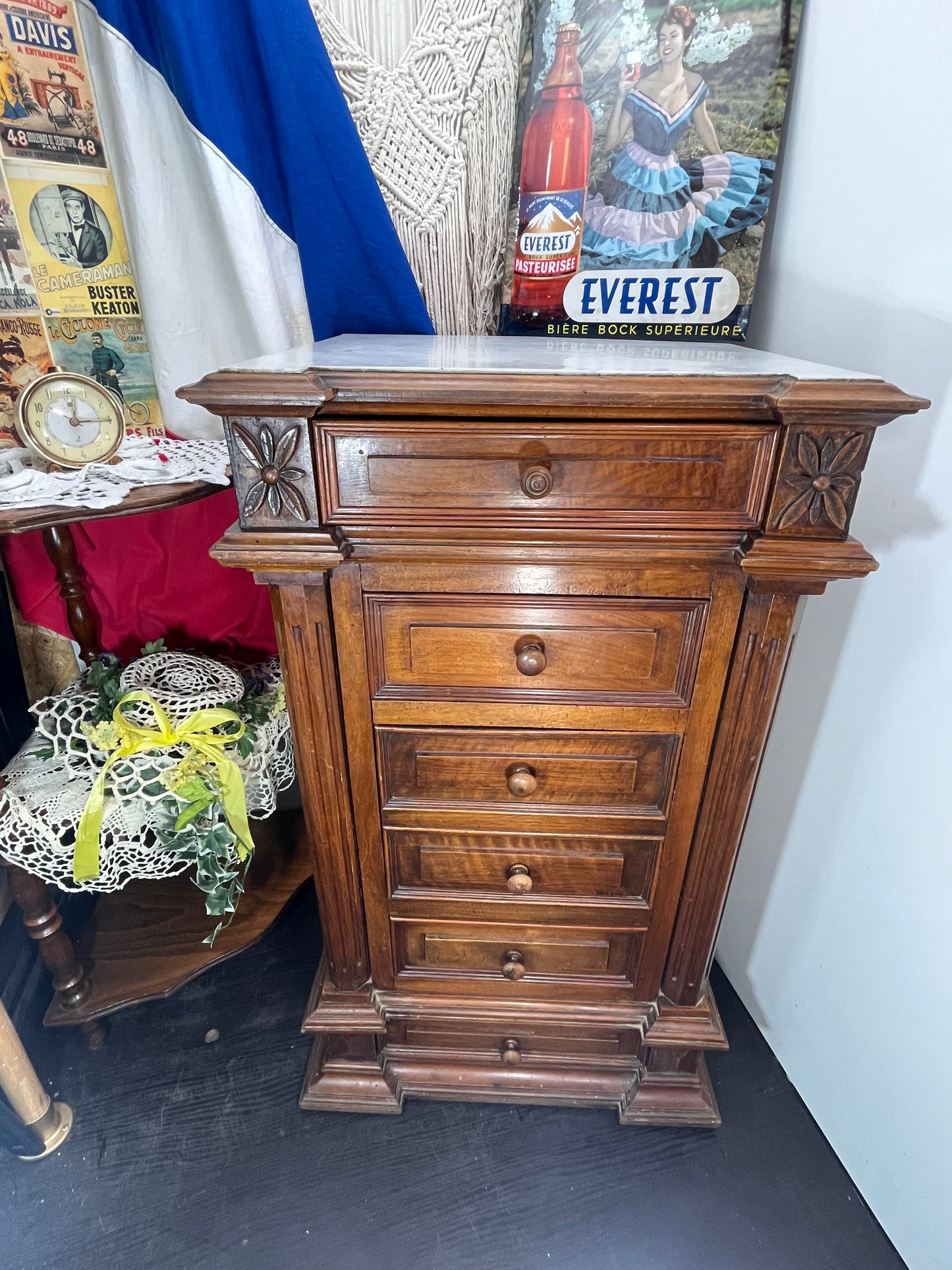 天然大理石　天板付サイドチェスト