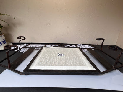 アイアンフレーム 壁掛けミラー付 キャンドルホルダー装飾付き