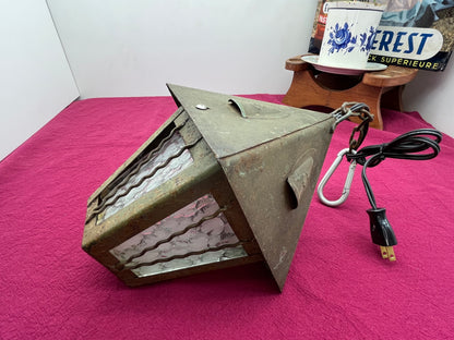 ヴィンテージアイアンランタンランプ／波模様ガラス×アンカーモチーフ装飾