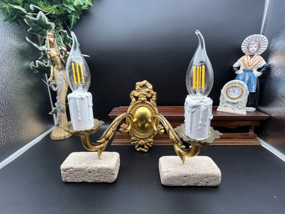 フランスアンティーク 真鍮製キャンドル装飾2灯ブラケットライト