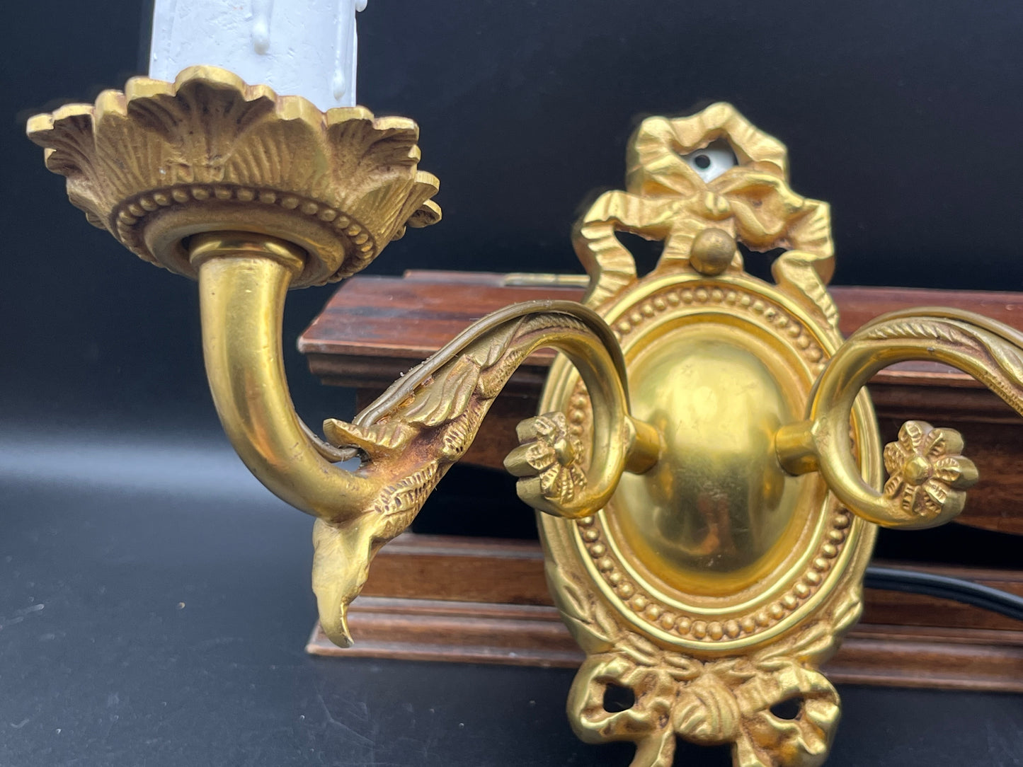 フランスアンティーク 真鍮製キャンドル装飾2灯ブラケットライト