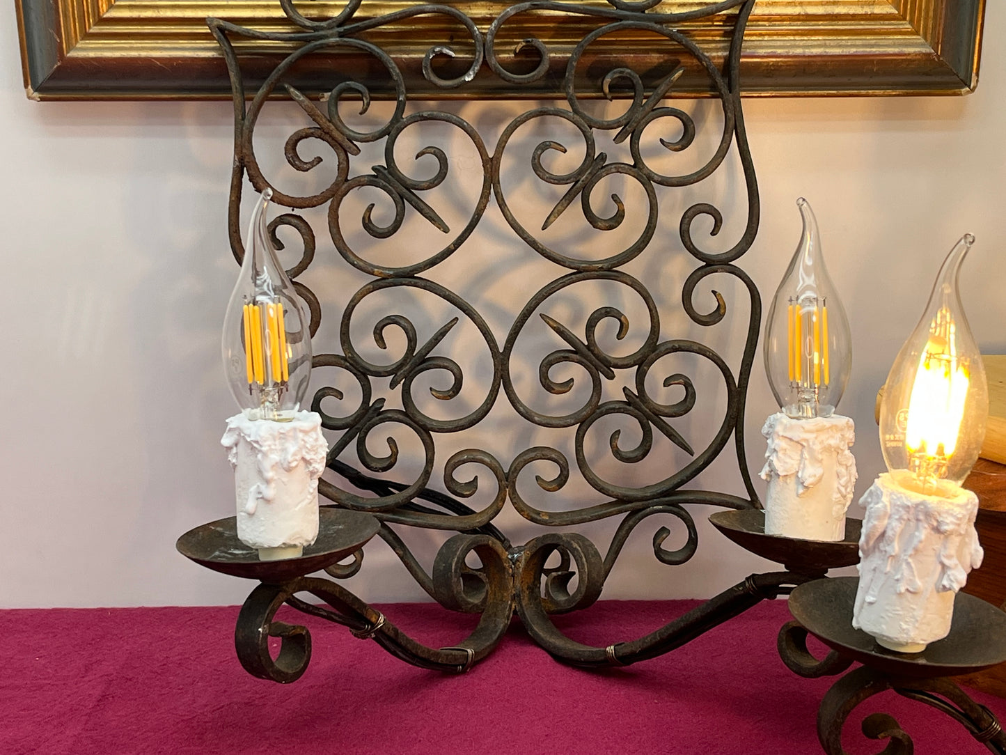 アンティーク キャンドル風装飾壁付けアイアンブラケットライト 2灯ペア