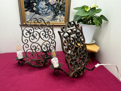 アンティーク キャンドル風装飾壁付けアイアンブラケットライト 2灯ペア