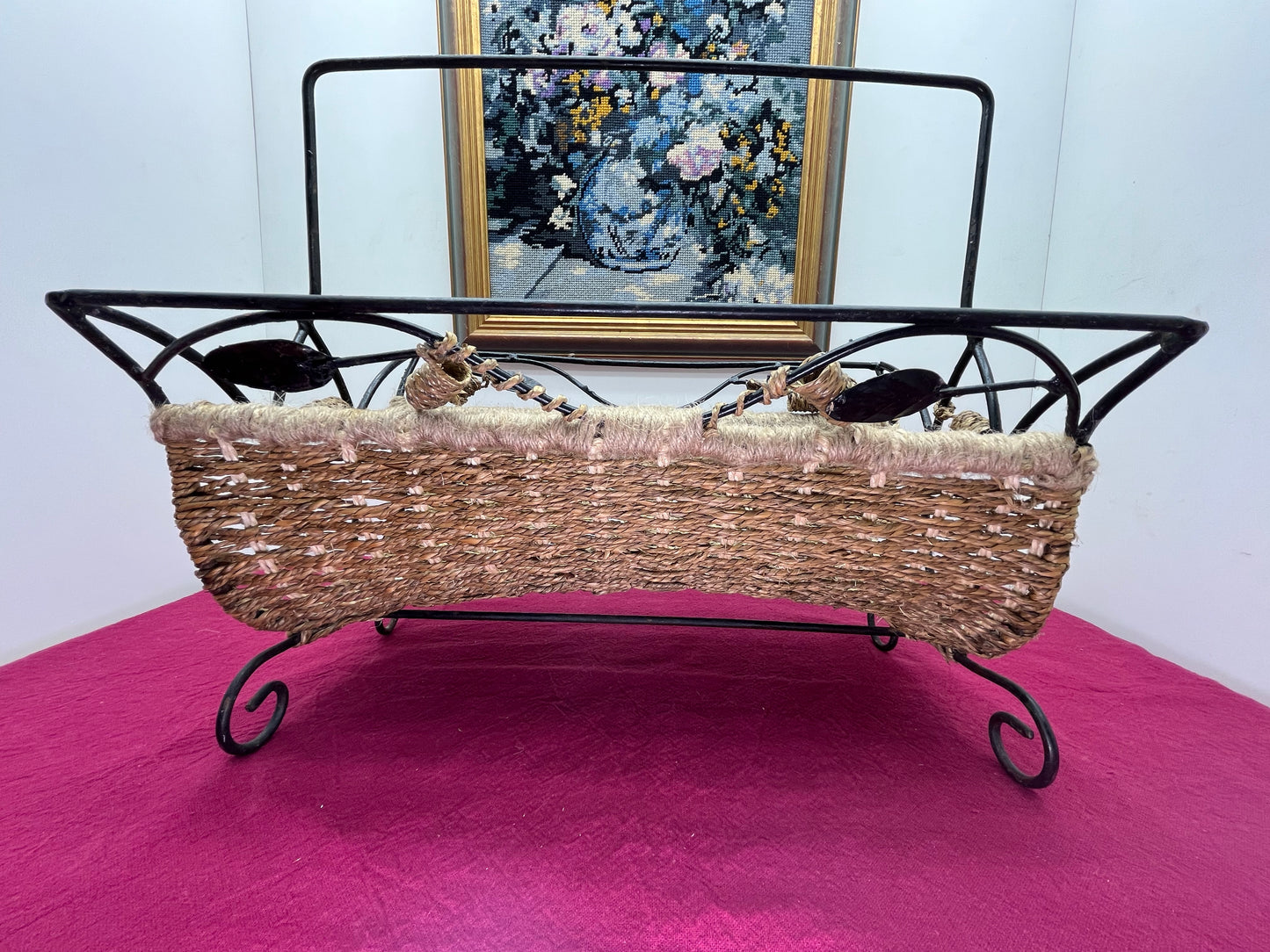 NEW フランスヴィンテージ アイアン × ラタン マガジンラック