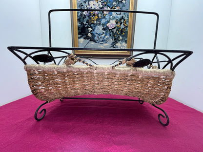 NEW フランスヴィンテージ アイアン × ラタン マガジンラック