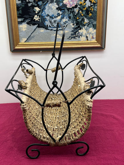 NEW フランスヴィンテージ アイアン × ラタン マガジンラック