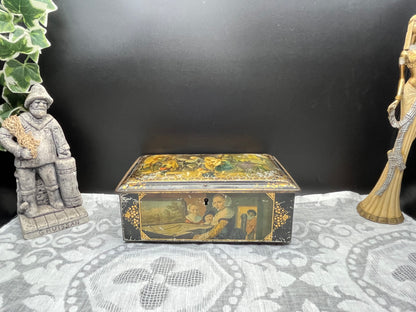 NEW ヨーロッパ アンティーク名画装飾入り錫製ブリキ缶