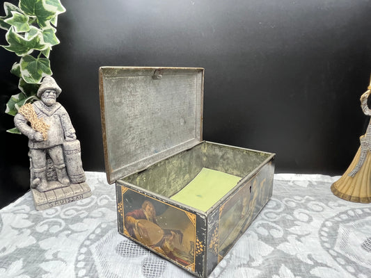 NEW ヨーロッパ アンティーク名画装飾入り錫製ブリキ缶