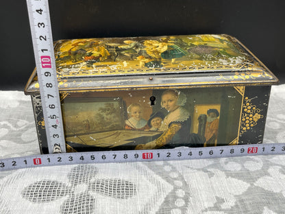 NEW ヨーロッパ アンティーク名画装飾入り錫製ブリキ缶