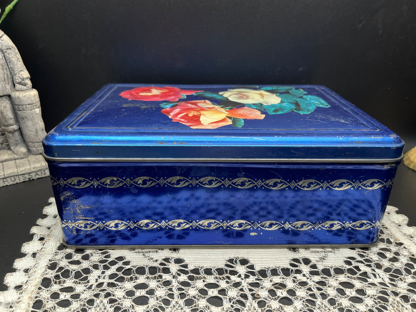 NEW フランスアンティーク缶｜ブルーローズティンボックス