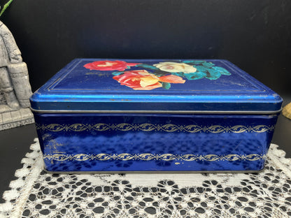 NEW フランスアンティーク缶｜ブルーローズティンボックス