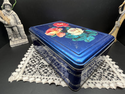 NEW フランスアンティーク缶｜ブルーローズティンボックス