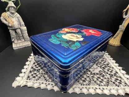 NEW フランスアンティーク缶｜ブルーローズティンボックス