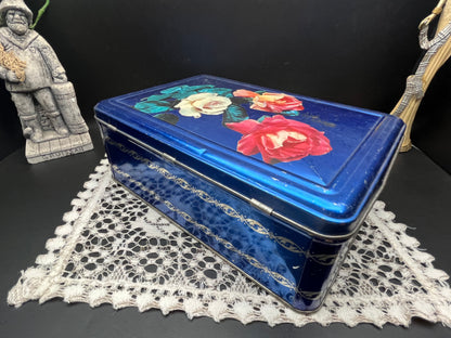 NEW フランスアンティーク缶｜ブルーローズティンボックス