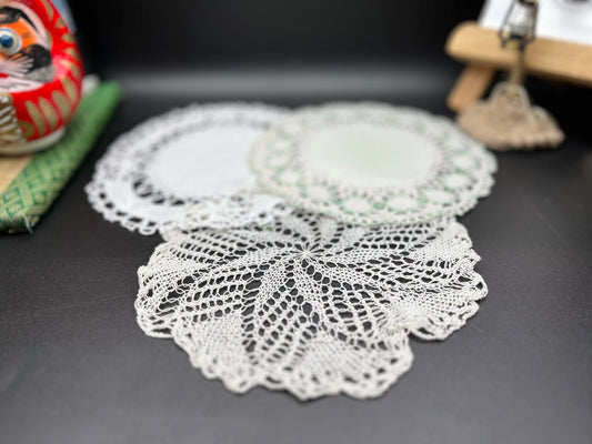 NEWアンティーク手編みクロッシェレース3枚セット