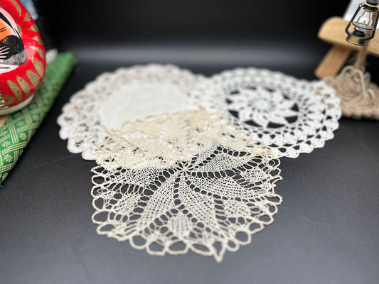 NEWアンティーク カットワーク／手編みクロッシェレースドイリー 3枚セット