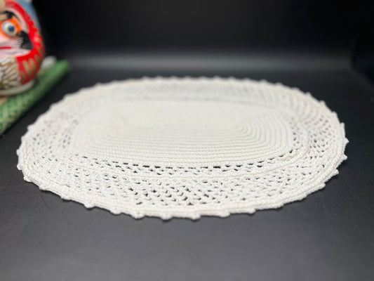NEW ヴィンテージ クロッシェレースドイリー 楕円 32cm