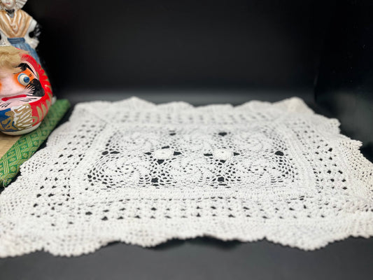 NEW ヴィンテージ 手編みレースドイリー 長方形 45cm×30cm クロッシェレース