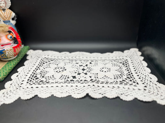 NEW ヴィンテージ 手編みレースドイリー 長方形 43cm×28cm クロッシェレース