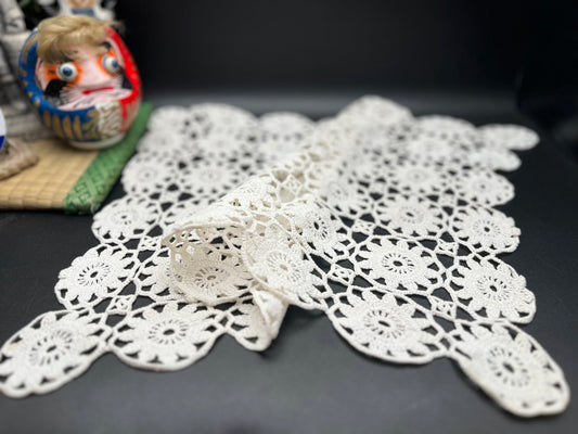 NEW ヴィンテージ 手編みレースドイリー 長方形 50cm×35cm クロッシェレース