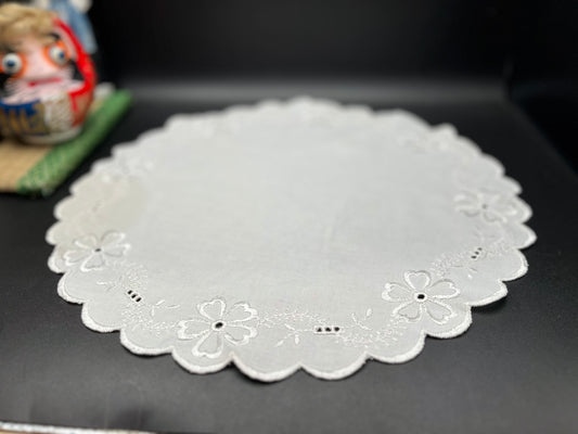 NEW フランスアンティーク カットワーク刺繍・丸型ドイリー