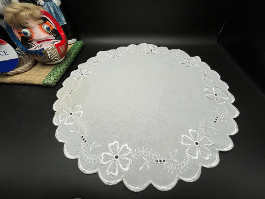 NEW フランスアンティーク カットワーク刺繍・丸型ドイリー
