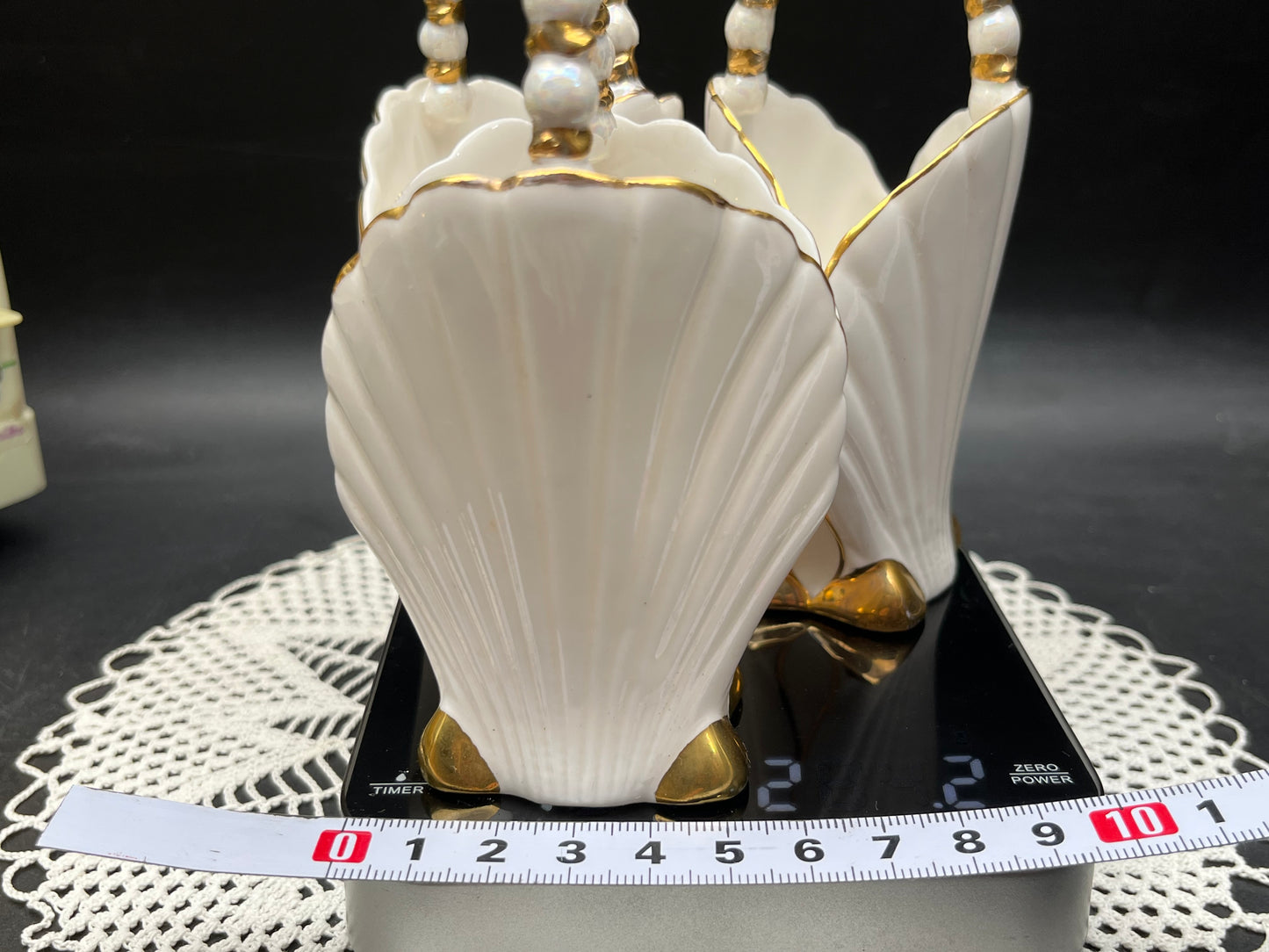 NEW ヨーロッパ製 ヴィンテージ 金彩シェル パールハンドルバスケット 3点セット