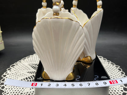 NEW ヨーロッパ製 ヴィンテージ 金彩シェル パールハンドルバスケット 3点セット