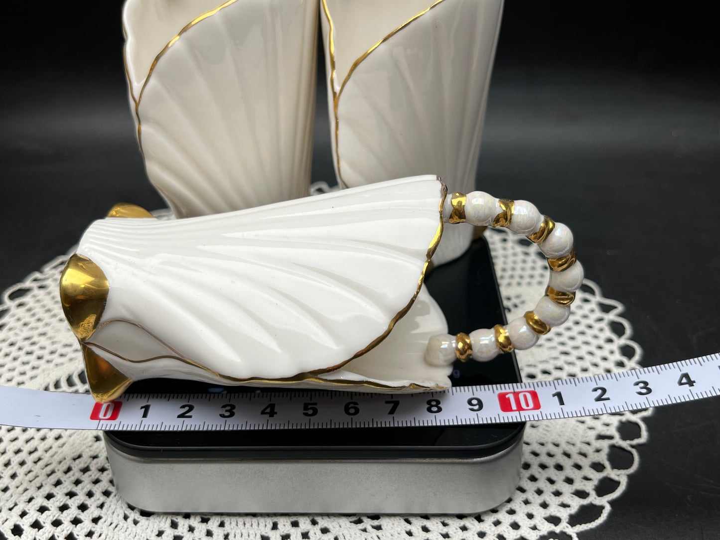 NEW ヨーロッパ製 ヴィンテージ 金彩シェル パールハンドルバスケット 3点セット