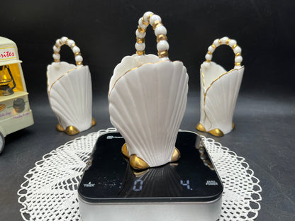 NEW ヨーロッパ製 ヴィンテージ 金彩シェル パールハンドルバスケット 3点セット