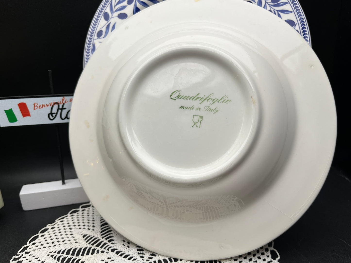 NEW イタリア製 Quadrifoglio オリーブ柄 大小皿プレート 2枚セット