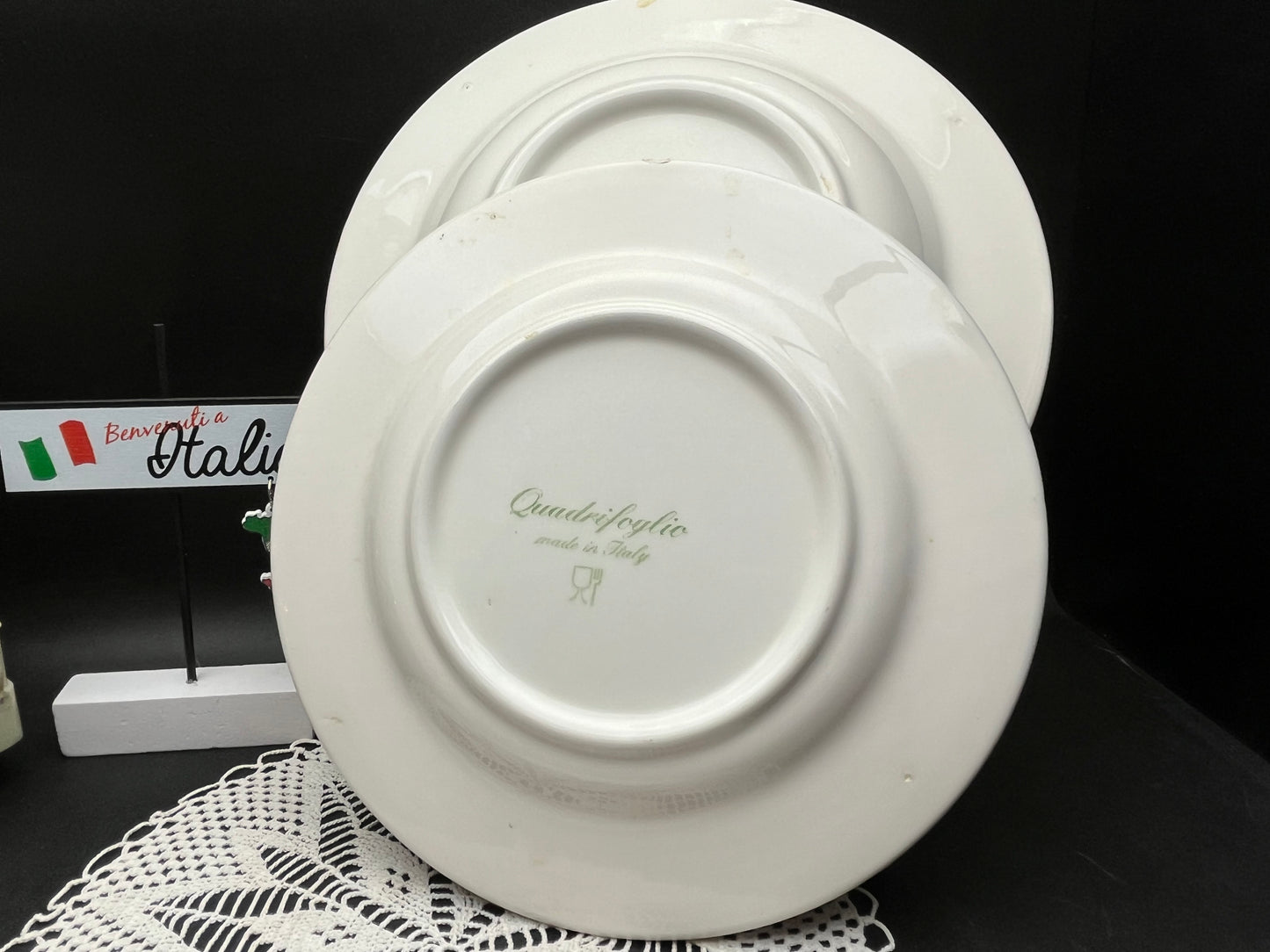 NEW イタリア製 Quadrifoglio オリーブ柄 大小皿プレート 2枚セット