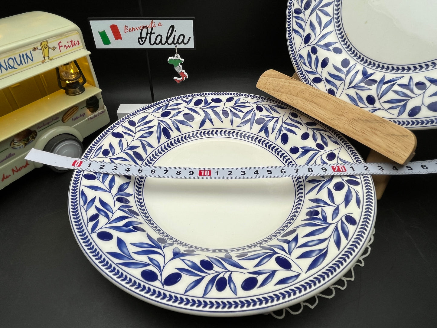 NEW イタリア製 Quadrifoglio オリーブ柄 大小皿プレート 2枚セット