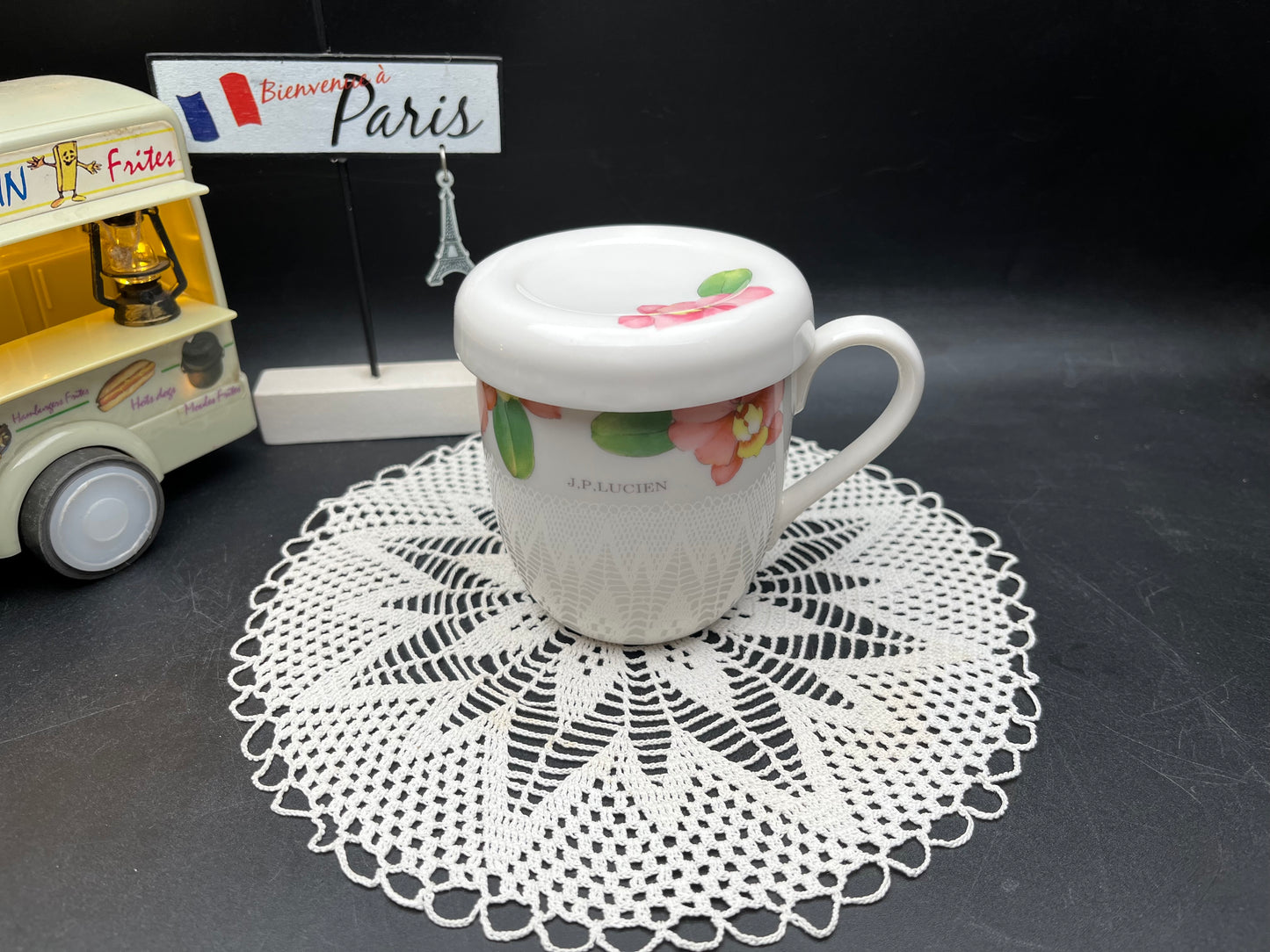 NEW フランス製 J.P.ルシアン 蓋付きフラワーマグカップ