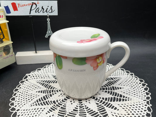 NEW フランス製 J.P.ルシアン 蓋付きフラワーマグカップ