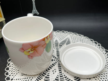 NEW フランス製 J.P.ルシアン 蓋付きフラワーマグカップ