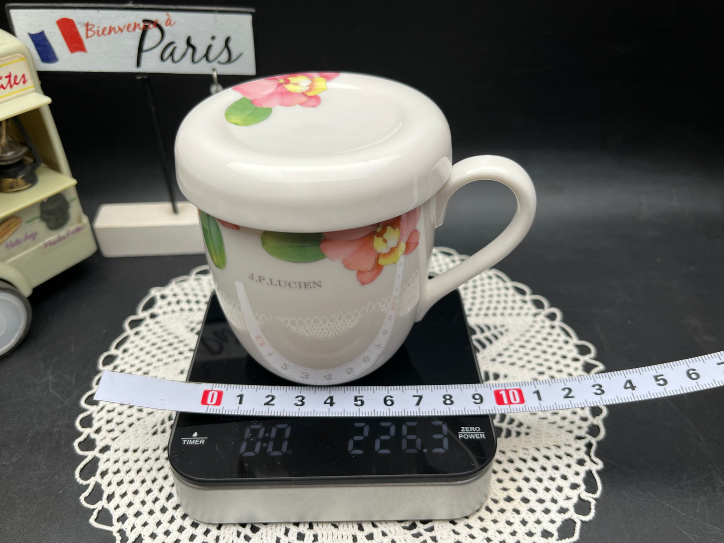 NEW フランス製 J.P.ルシアン 蓋付きフラワーマグカップ