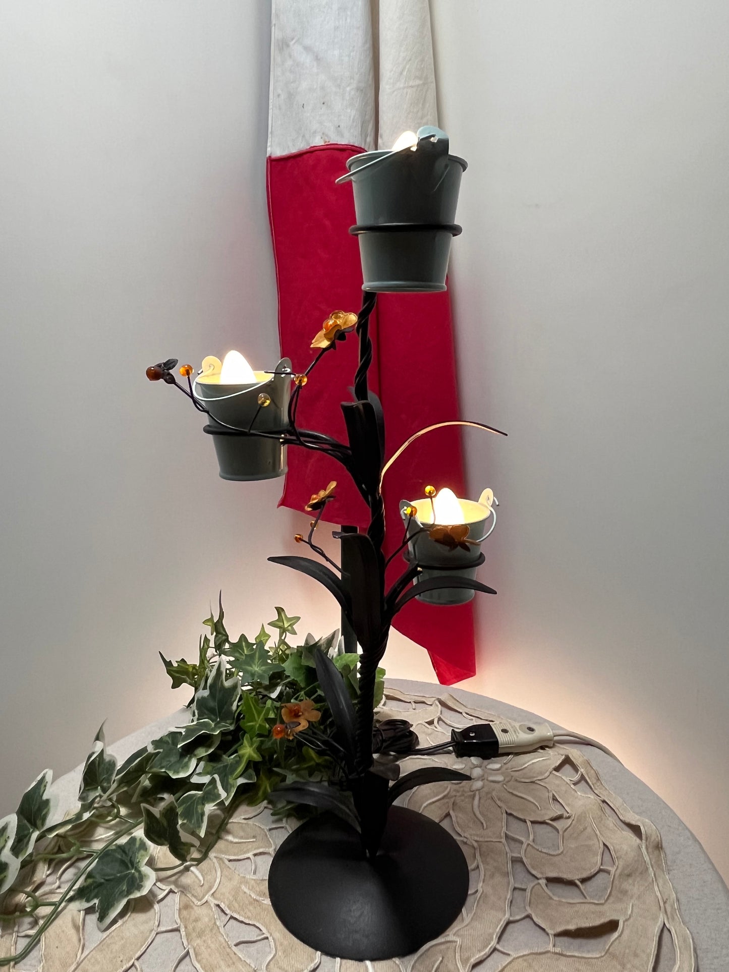 手作りフラワーポット風3灯スタンドライト