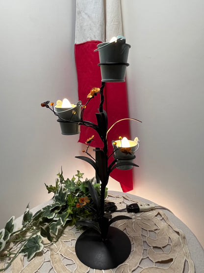 手作りフラワーポット風3灯スタンドライト