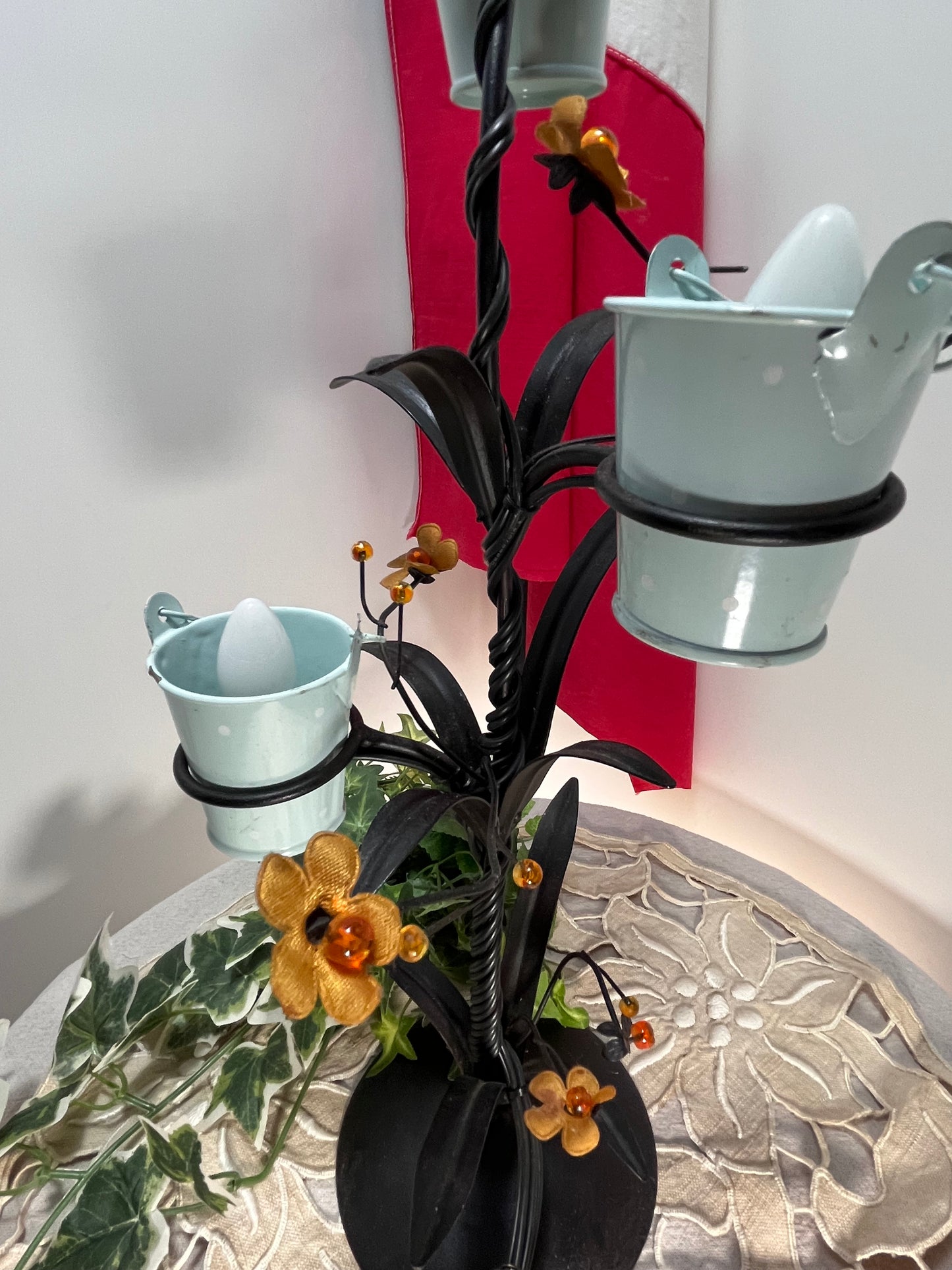 手作りフラワーポット風3灯スタンドライト